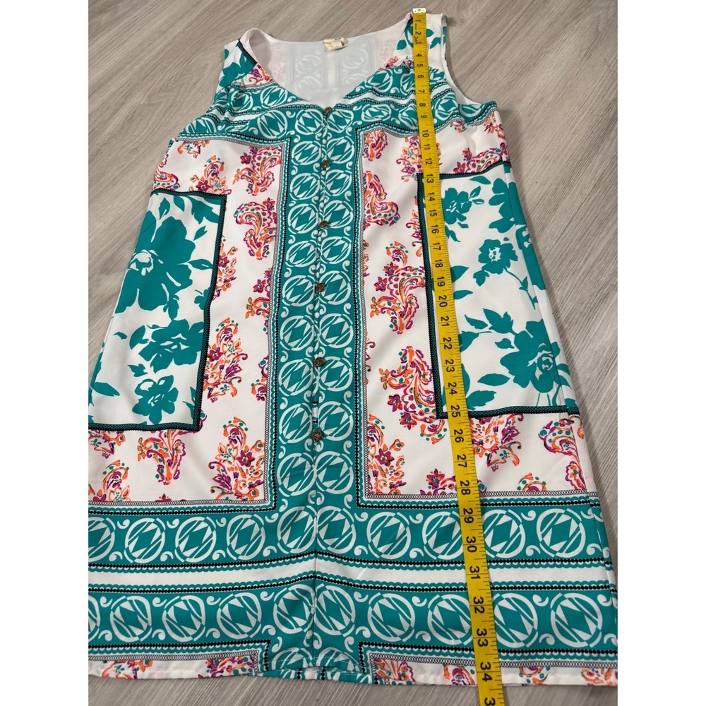 Pink Owl Sleeveless Mixed Print Shift Dress Teal Floral Paisley ID16408GUL - Picture 6 of 8